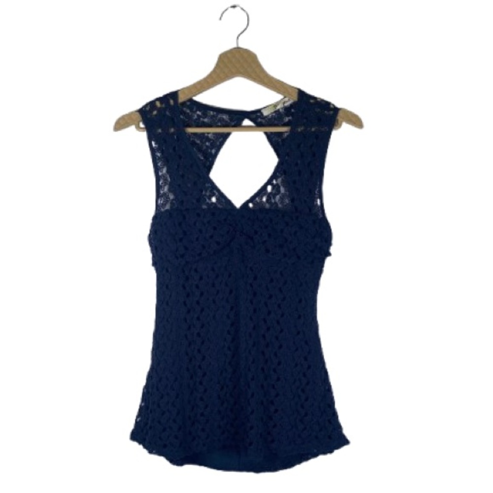 Elegant Navy Crochet Tank Top